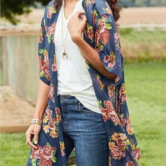 Matilda Jane Kimono Topper Blue Floral Sheer Watch The Sunrise Boho Size M/L - Picture 8 of 8